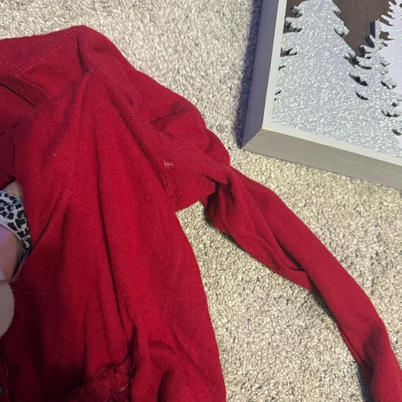 Hollister Co. Women's Red and Burgundy Cardigan velvet & lace fringe details - Picture 6 of 10